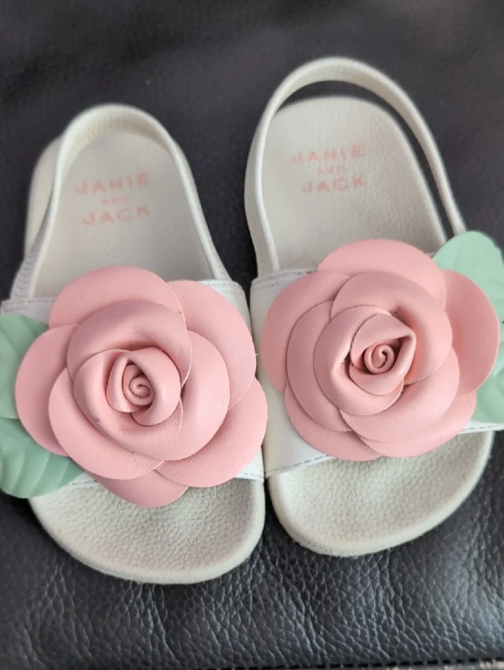 Kids Todddler Shoes Janie and Jack White Sandals with Pink Rose